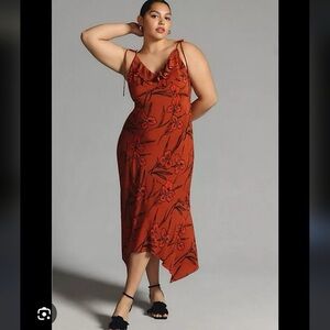 Anthropologie Asymmetrical Dress in Deep Red Floral